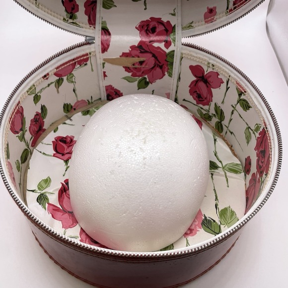 Vtg 60's Hat Wig Box Luggage Travel Carry Case Retro Mod Round Zipper Handle - Picture 6 of 12